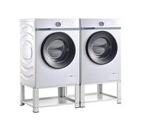 [en.casa] Double Socle avec Étagère pour Machine à Laver Support Deux Places Lave-Linges Standard Pieds Antidérapants Capacité de Charge 150 kg Acier Laqué 127 x 54 x 31 cm Blanc