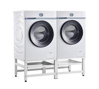 [en.casa] Double Socle avec Étagères Coulissantes pour Machine à Laver Support Deux Places Lave-Linges Standard Pieds Antidérapants Capacité de Charge 150 kg Acier Laqué 124 x 54 x 37 cm Blanc
