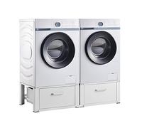 [en.casa] Double Socle avec Tiroir pour Machine à Laver Support Deux Places Lave-Linges Standard Pieds Antidérapants Capacité de Charge 150 kg Acier 127 x 54 x 31 cm Blanc