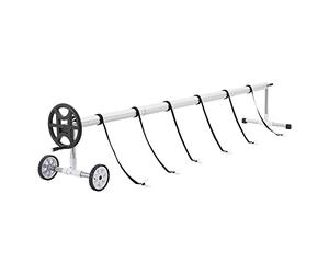 [en.casa] Enrouleur pour Bâche de Piscine à Roues Longueur Extensible Entre 300-630 cm Manivelle Antidérapante Aluminium Plastique ABS Polypropylène PVC Acier Blanc Noir Argenté