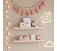[en.casa] Ensemble de 2 Étagères Murales avec Bord Ondulé Décoratif Lot de 2 Meubles de Rangement Suspendus pour Livres Jouets MDF 80 x 17 x 4 cm Rose Barbe à Papa