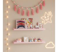 [en.casa] Ensemble de 2 Étagères Murales pour Enfants avec Rebord Ondulé Décoratif Protection Antichute Meuble de Rangement MDF 60 x 10 x 5 cm Rose Barbe à Papa