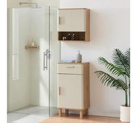 [en.casa] Ensemble de 2 Meubles de Salle de Bain Ferrersp avec Armoire Basse Armoire Murale Design Intemporel Moderne Rangement Stockage Aspect Chêne Beige Sable