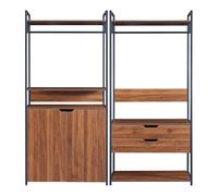 [en.casa] Ensemble de 2 Portants à Vêtements Design Industriel avec Barres de Penderie 2 Tiroirs et Armoire pour Entrée Dressing Métal MDF Noir Effet Noyer