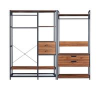 [en.casa] Ensemble de 2 Portants à Vêtements Design Industriel avec Barres de Penderie 4 Tiroirs pour Entrée Dressing Métal MDF Noir Effet Noyer