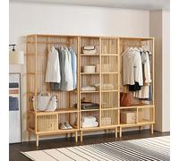 [en.casa] Ensemble de 2 Portants et 1 Étagère Set de Meubles de Rangement Polyvalent avec Barre de Penderie et Espace de Rangement Bambou 185 x 240 x 45 cm Naturel