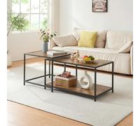 [en.casa] Ensemble de 2 Tables Basses Gigognes de Tailles Différentes Set de 2 Tables d'Appoint Design Industriel pour Salon Chambre Bureau MDF Acier Laqué Noir Effet Chêne Foncé