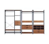 [en.casa] Ensemble de 3 Portants à Vêtements Design Industriel avec Barres de Penderie 6 Tiroirs 6 Compartiments de Rangement pour Entrée Dressing Métal MDF Noir Effet Noyer