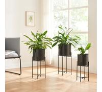 [en.casa] Ensemble de 3 Support pour Plantes de Tailles Variées Set de 3 Porte-Plantes avec Cache-Pots Inclus Lot de 3 Présentoirs Design pour Fleurs Métal Noir