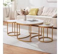 [en.casa] Ensemble de 3 Tables Basses de Tailles Différentes Lot de 3 Tables Gigognes Design Intemporel pour Salon Chambre Bureau MDF Acier Thermolaqué Effet Marbre Blanc Or