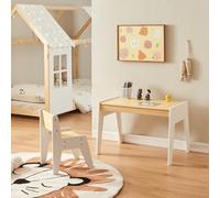 [en.casa] Ensemble de Bureau et Chaise pour Enfants Table et Tabouret Design Intemporel avec Tiroir Intégré pour Dessiner Bricoler Lire Jouets MDF Bois de Pin Naturel Blanc