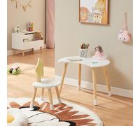 [en.casa] Ensemble de Bureau pour Enfant avec Chaise Dossier en Forme d'Etoile Table pour Dessiner Bricoler Coloriage MDF Bois de Pin Hauteur d'Assise 26 cm Blanc Jaune Naturel