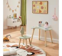 [en.casa] Ensemble de Bureau pour Enfant avec Chaise Dossier en Forme d'Etoile Table pour Dessiner Bricoler Coloriage MDF Bois de Pin Hauteur d'Assise 26 cm Vert Menthe Naturel