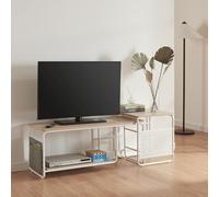 [en.casa] Ensemble de Meuble TV et Table d'Appoint Gigognes Set de Banc TV et Table Basse Meuble de Rangement pour Salon Acier Panneau de Particules Polyester Blanc Effet Chêne Gris