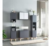 [en.casa] Ensemble de Meubles de Salle de Bain 5 Pièces Armoire Basse Meuble sous Lavabo Colonne Armoire Murale et Toilettes MDF Panneau de Particules Gris Effet Bois
