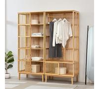 [en.casa] Ensemble de Portemanteau et Étagère Set de Meubles de Rangement Polyvalent avec Barre de Penderie et Espace de Rangement Bambou 185 x 160 x 45 cm Naturel