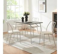 [en.casa] Ensemble de Salle à Manger 5 Pièces avec Table et 4 Chaises Rembourrées Capacité de Charge 120 kg pour Salon Cuisine Bureau MDF Acier Laqué Simili Gris Blanc