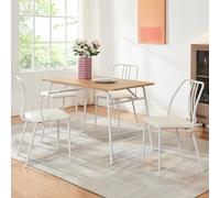 [en.casa] Ensemble de Salle à Manger 5 Pièces avec Table et 4 Chaises Rembourrées Capacité de Charge 120 kg pour Salon Cuisine Bureau MDF Acier Laqué Simili Effet Chêne Blanc