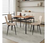 [en.casa] Ensemble de Salle à Manger pour 4 personnes avec Table Rectangulaire et Assises Rembourrées Confortable Moderne Stable Cuisine Salon MDF Acier Tissu Effet Chêne Marron Clair 75 x 100 x 60 cm