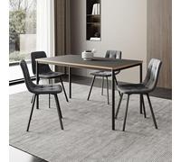 [en.casa] Ensemble de Salle à Manger pour 4 Personnes avec Table Rectangulaire et Assises Rembourrées Confortable Moderne Stable Cuisine Salon MDF Acier Polyester Gris Foncé Noir 75 x 140 x 80 cm