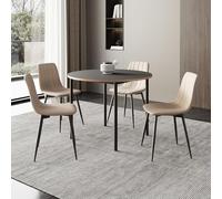 [en.casa] Ensemble de Salle à Manger pour 4 Personnes avec Table Ronde et Assises Rembourrées Confortable Moderne Stable Cuisine Salon MDF Acier Polyester Gris Marron Clair 75 x 100 cm