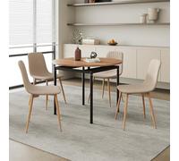 [en.casa] Ensemble de Salle à Manger pour 4 Personnes avec Table Ronde et Assises Rembourrées Confortable Moderne Stable Cuisine Salon MDF Acier Polyester Marron Clair Noir 75 x 100 cm