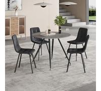 [en.casa] Ensemble de Salle à Manger pour 4 Personnes avec Table Ronde et Assises Rembourrées Confortable Moderne Stable Cuisine Salon Bureau MDF Acier Velours Effet Béton Gris Foncé 75 x 100 cm