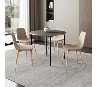 [en.casa] Ensemble de Salle à Manger pour 4 Personnes avec Table Ronde et Assises Rembourrées Confortable Moderne Stable Cuisine Salon MDF Acier Polyester Marron Clair Noir 75 x 100 cm
