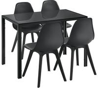 [en.casa] Ensemble de salle à manger pour 4 personnes Noir Table de salle à manger + 4 chaises Table de cuisine avec chaise de salle à manger