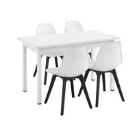 [en.casa] Ensemble de salle à manger pour 4 personnes - Table de salle à manger blanche 120x60cm + 4 chaises blanches/noires Table de cuisine Chaise de salle à manger