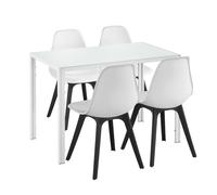 [en.casa] Ensemble de salle à manger pour 4 personnes Table de salle à manger blanche + 4 chaises blanches / noires Table de cuisine avec chaise de salle à manger