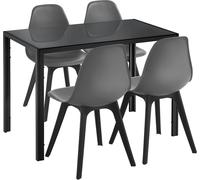 [en.casa] Ensemble de salle à manger pour 4 personnes Table de salle à manger noire + 4 chaises grises Table de cuisine avec chaise de salle à manger