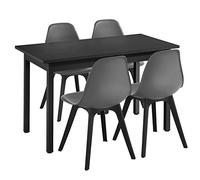 [en.casa] Ensemble de Table à Manger et Chaises Set de Table à Manger et Chaises MDF Placage Acier Revêtu par Poudre Fritté Plastique Noir Gris 120 cm x 60 cm x 75 cm