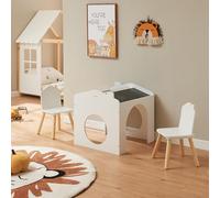 [en.casa] Ensemble de Table de Dessin et 2 Chaises pour Enfants avec 2 Tableaux Noirs Coins Arrondis Stable Confortable pour Dessiner Chambre d'enfants Salle de Jeux Bois de Pin MDF Blanc