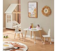 [en.casa] Ensemble de Table et 2 Chaises pour Enfants Set de Meubles avec Pieds Stables Coins Arrondis Design Nuage Confortable Scandinave pour Bricoler Lire Peindre Jouer Bois de Pin MDF Blanc