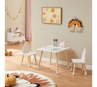 [en.casa] Ensemble de Table et 2 Chaises pour Enfants Set de Meubles avec Pieds Stables Coins Arrondis Design Nuage Confortable Scandinave pour Bricoler Lire Peindre Jouer Bois de Pin MDF Blanc