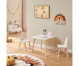 [en.casa] Ensemble de Table et 2 Chaises pour Enfants Set de Meubles avec Pieds Stables Coins Arrondis Design Nuage Confortable Scandinave pour Bricoler Lire Peindre Jouer Bois de Pin MDF Blanc