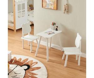 [en.casa] Ensemble de Table et 2 Chaises pour Enfants Set de Meubles Design Intemporel pour Bricoler Lire Peindre Jouer Coloriage Motif Ours Bois de Pin MDF Blanc
