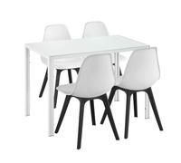 [en.casa] Ensemble Table et 4 Chaises Table de Salle à Manger avec 4 Chaises Métal Bois Plastique Verre Blanc et Noir 105cm x 60cm