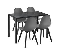 [en.casa] Ensemble Table et 4 Chaises Table de Salle à Manger avec 4 Chaises Métal Bois Plastique Verre Noir et Gris 105cm x 60cm x