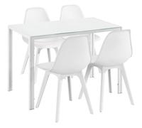[en.casa] Ensemble Table et 4 Chaises Table de Salle à Manger avec 4 Chaises Métal Bois Plastique Verre Blanc 105cm x 60cm x 75cm