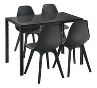 [en.casa] Ensemble Table et 4 Chaises Table de Salle à Manger avec 4 Chaises Métal Bois Plastique Verre Noir 105cm x 60cm x 75cm