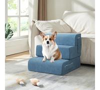 [en.casa] Escalier à 3 Marches pour Animaux Domestiques Coussin de Repos Modulable Chiens Chats jusqu'à 15 kg Housse Amovible Velours Côtelé Polyuréthane 45 x 50 x 45 cm Bleu