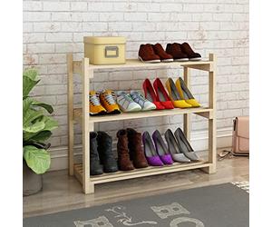 [en.casa] Étagère à Chaussures à 3 Niveaux Meuble de Rangement Surfaces de Stockage pour Entrée Couloire pour 3-4 Paires Pin 60 x 68 x 30 cm Naturel