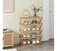 [en.casa] Étagère à Chaussures à 5 Niveaux Range-Chaussures Pliable pour Entrée Chambre Dressing Meuble de Rangement pour 10 Paires Porte-Chaussures en Bambou 89 x 67 x 26 cm Naturel