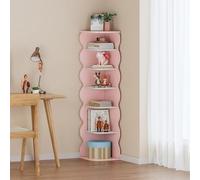 [en.casa] Étagère à Chaussures d'angle pour Enfants au Design Ondulé avec 5 Surfaces de Rangement Bibliothèque Charmant Pratique Moderne Accessoires Livres Chambre MDF 108 x 27 x 27 cm Rose Blanc