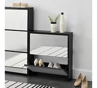[en.casa] Étagère à Chaussures Design Meuble de Rangement 2 Compartiments Stockage pour 6 Paires Façade Miroir Panneaux de Particules Mélaminés 67 x 63 x 17 cm Noir