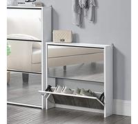 [en.casa] Étagère à Chaussures Design Meuble de Rangement 2 Compartiments Stockage pour 6 Paires Façade Miroir Panneaux de Particules Mélaminés 67 x 63 x 17 cm Blanc