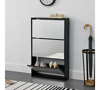 [en.casa] Étagère à Chaussures Design Meuble de Rangement 3 Compartiments Stockage pour 9 Paires Façade Miroir Panneaux de Particules Mélaminés 102,5 x 63 x 17 cm Noir