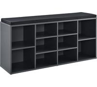 [en.casa] Étagère à chaussures et banc avec 10 étagères 103x30x48cm Armoire à chaussures Coffre à chaussures Gris foncé avec coussin rembourré Noir